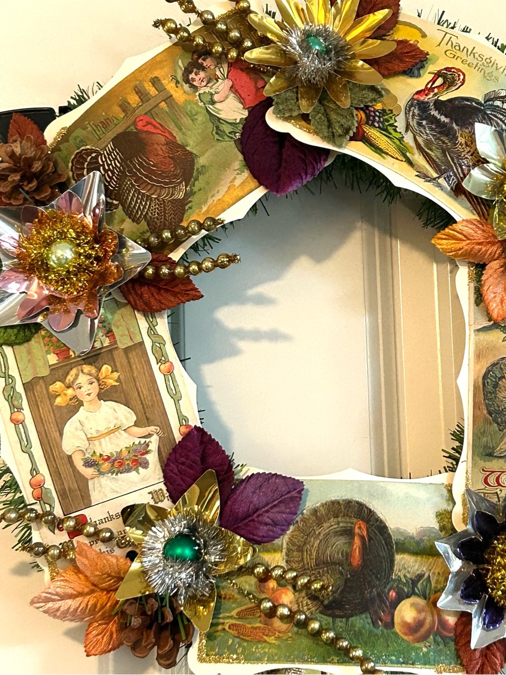 Vintage Repurposed Fall Festive Holiday Wreath - Picture 16 of 16
